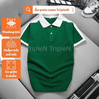 Áo polo nam TripleN phối màu xanh lá trẻ trung, thời trang, áo thun vải cá sấu co giãn cao cấp