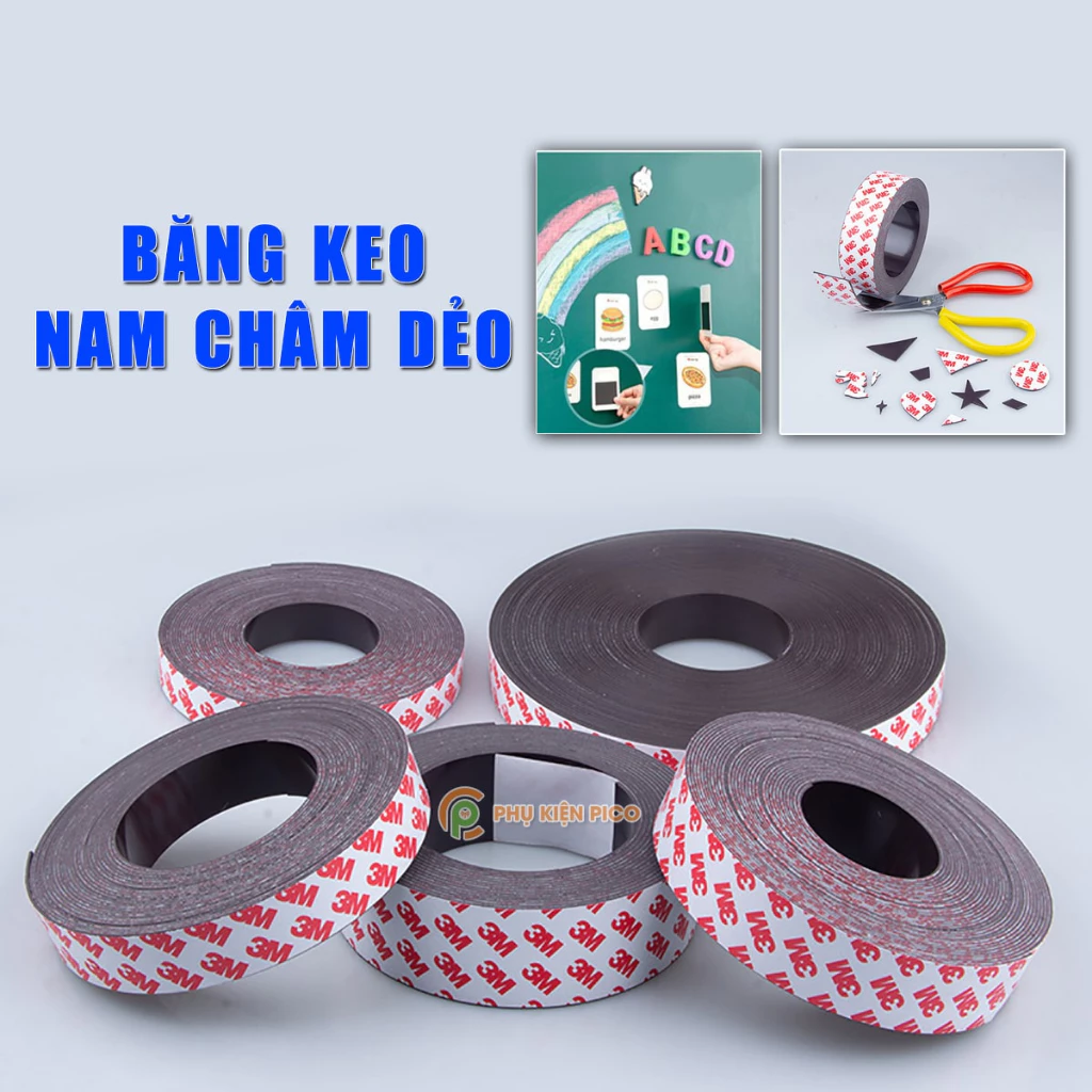 Nam châm dẻo có băng keo cuộn dài 1m, 2m, 3m làm bảng tên, ghi thông tin lên bảng từ, tủ lạnh, rèm cửa sổ
