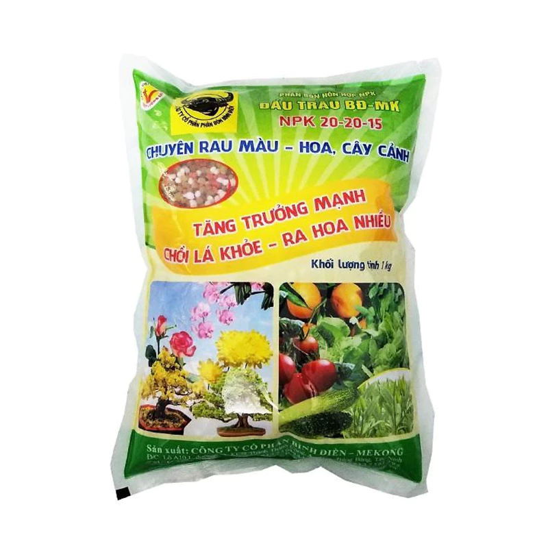 Phân bón NPK Đầu Trâu 20-20-15 gói 1kg chuyên dùng cho Hoa & Cây Kiểng