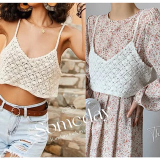 Áo 2 dây ren croptop vintage mặc đi chơi đi du lịch