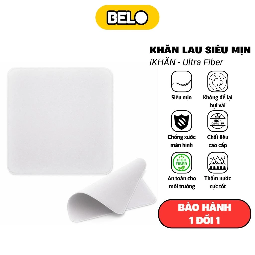 Khăn lau iKhăn UltraFiber siêu mịn chống xước dành cho màn hình điện thoại, máy tính bảng, laptop, iPad, Macbook - Belo