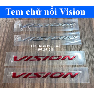 Tem Vision chữ nổi 2 bên ốp sườn: Bạc, đỏ