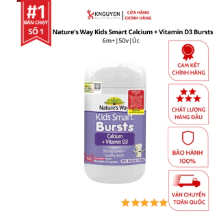 Viên Nhai Cho Bé Nature’s Way Kids Smart Calcium + Vitamin D3 Burstlets Bổ Sung Canxi, Tăng Chiều Cao Cho Bé Hộp 50 Viên