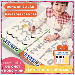 sáchTô vẽ thông 64 trang minh xóa được tặng kèm bút dạ cho bé luyện vẽ nét cơ bản, nối số