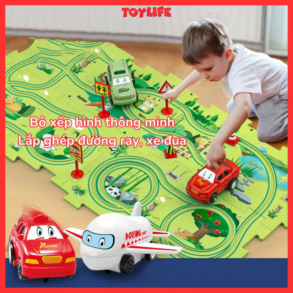Bộ xếp hình đường đua thông minh 4 mảnh 8 mảnh đồ chơi ghép hình lắp ráp đường ray đường hầm xe đua ô tô máy bay
