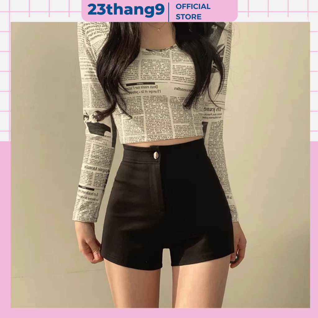 Quần short nữ , quần sooc nữ lưng cao màu đen màu trắng khoá trước dance dáng ôm vải Umi Hàn dày dặn co giãn 4 chiều 01