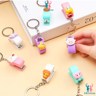 Móc khóa bấm kim/dập ghim mini có kèm charm đồ dùng học tập văn phòng phẩm làm quà tặng học sinh