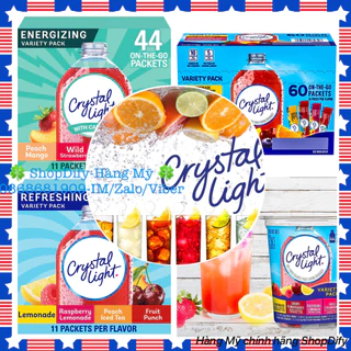 Crystal Light Hộp 44, 60 gói 4 vị Bột pha nước trái cây không đường giải khát DAS / LOWCARB Drink Refreshing Energizing