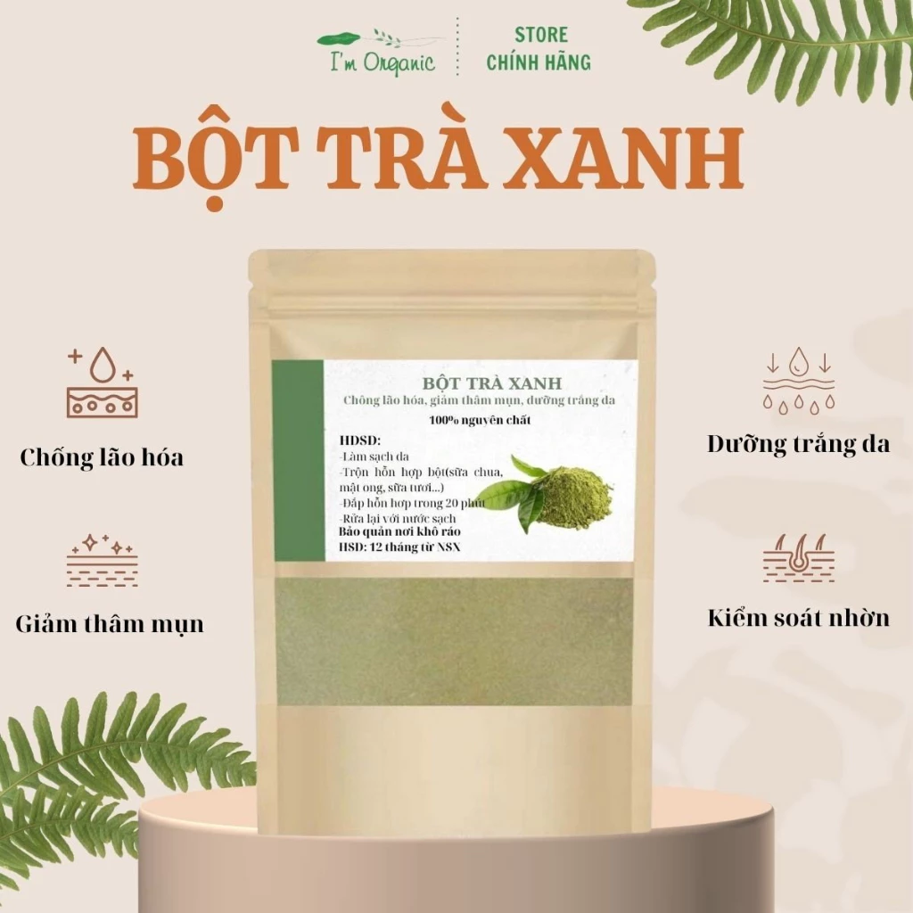 Bột Trà Xanh Hữu Cơ, bột trà xanh đắp mặt nguyên chất giúp giảm mụn ngăn ngừa lão hóa cho da organic