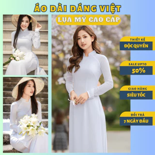 Áo dài trắng tinh nữ học sinh cấp 3 truyền thống 2 tà may sẵn lụa mỹ cao cấp