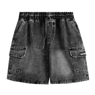 Quần Short Cargo Denim SAIGONESE Quần Đùi Túi Hộp Nam Nữ / Đen