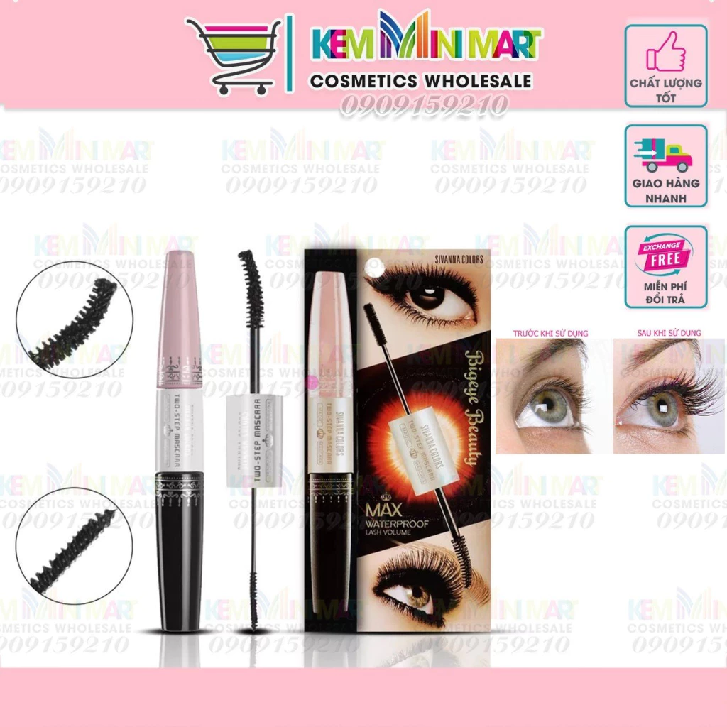 Mascara Chuốt Mi 2 Đầu Sivanna Colors Two-Step Bigeye Beauty Max Waterproof Lash Volume