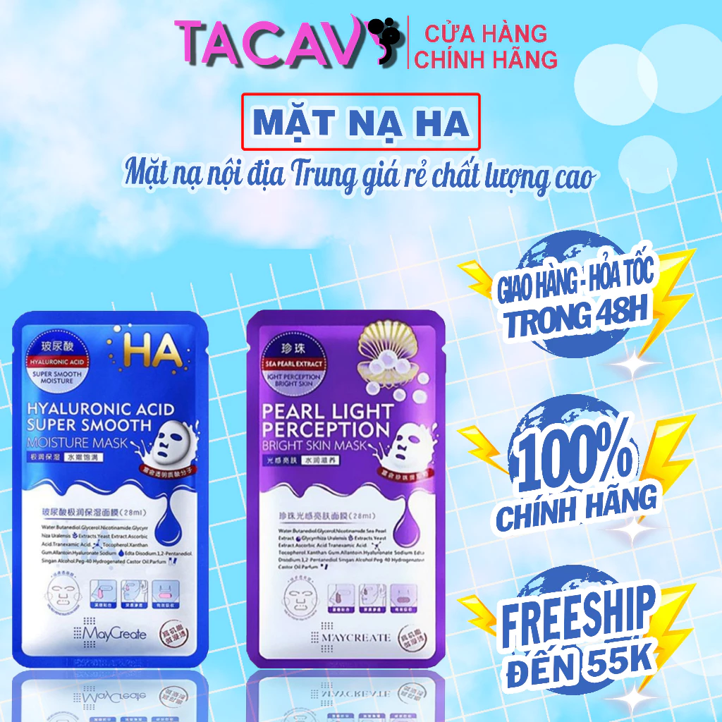 Mặt Nạ Dưỡng Ẩm Dưỡng Trắng Da HA Maycreate Mask Ha 1 miếng Hàng Nội Địa Trung