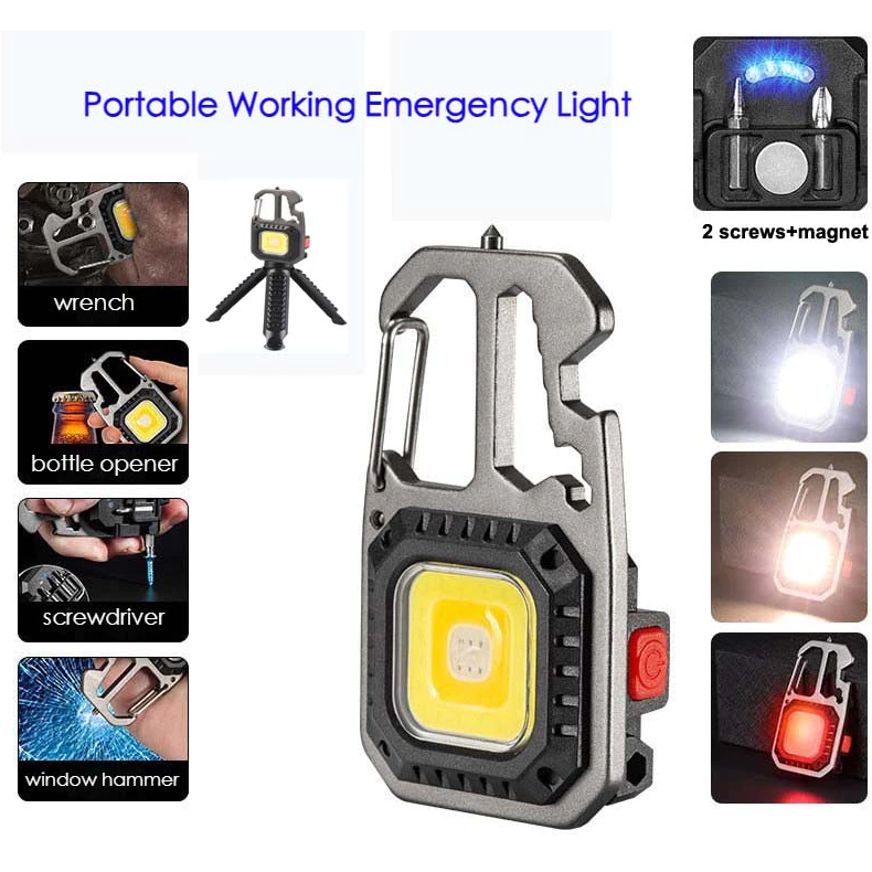 (Delivered In Vietnam) Đèn Cob Mini Làm Việc Với Móc Khóa Nam Châm Để Mở Bia Đèn Pin Cảnh Báo Khẩn Cấp Ngoài Trời