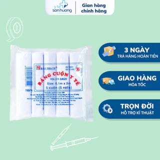 Băng gạc cuộn y tế Bảo Thạch các size thấm hút cao và nhanh(gói 05 cuộn)