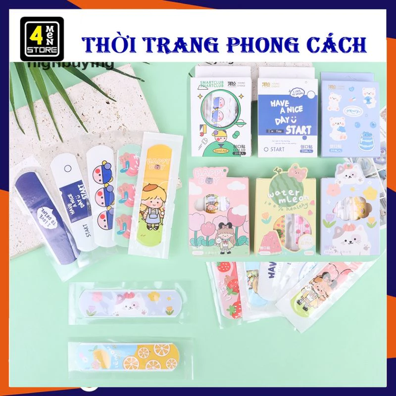 Hộp 20 Miếng Băng Cá Nhân Hoạt Tiết Dễ Thương / Miếng Băng y tế hoạt hình chống nước bảo vệ vết thương cho bé / Băng Dán