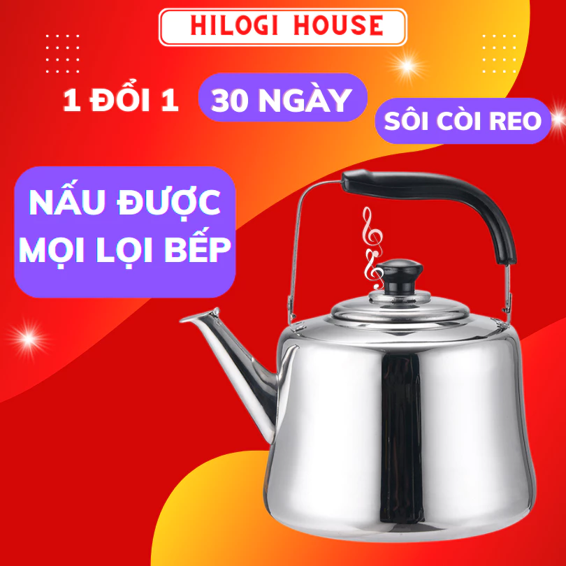 Ấm đun nước inox 3 lít có còi reo dùng được bếp từ sử dụng được mọi loại bếp