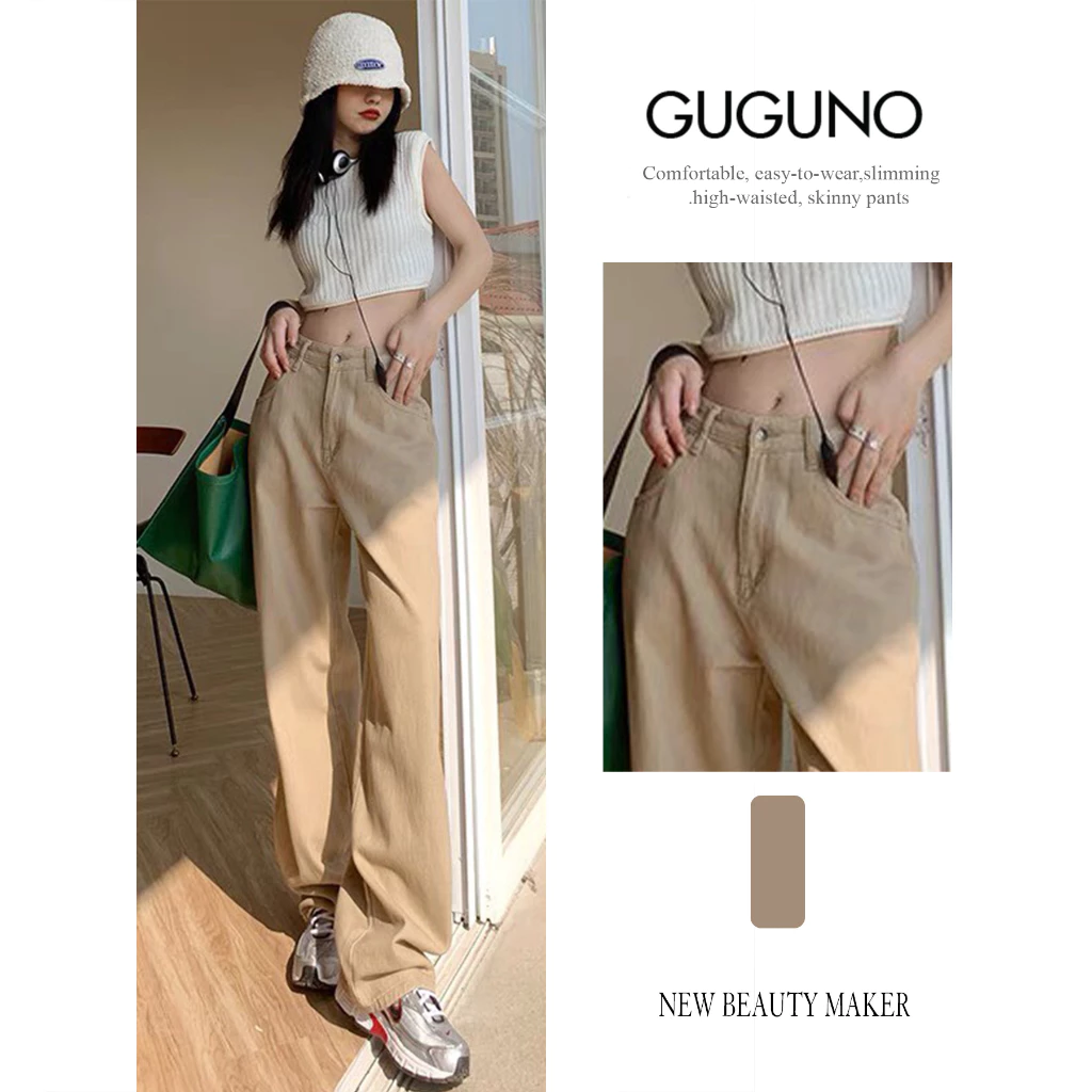 Quần jean bò ống rộng suông lưng cạp cao form rộng chất đẹp GUGUNO ulzzang (quần jeans nữ, quần jean nữ, quần rin nữ, qu