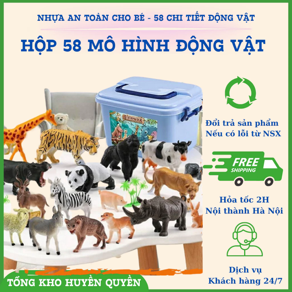 Hộp Đồ Chơi 58 Chi Tiết Con Vật Mô Hình Thú Cho Bé, Thùng Đồ Chơi Mô Hình Động Vật Cho Bé - TongkhoHuyenQuyen