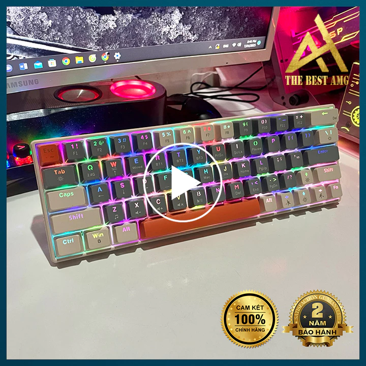 Bàn Phím Cơ Không Dây Bluetooth Gaming Mini 63 Xuyên Led RGB T-WOLF T30 Màu Trắng Thiết Kế Nhỏ Gọn Cực Đẹp
