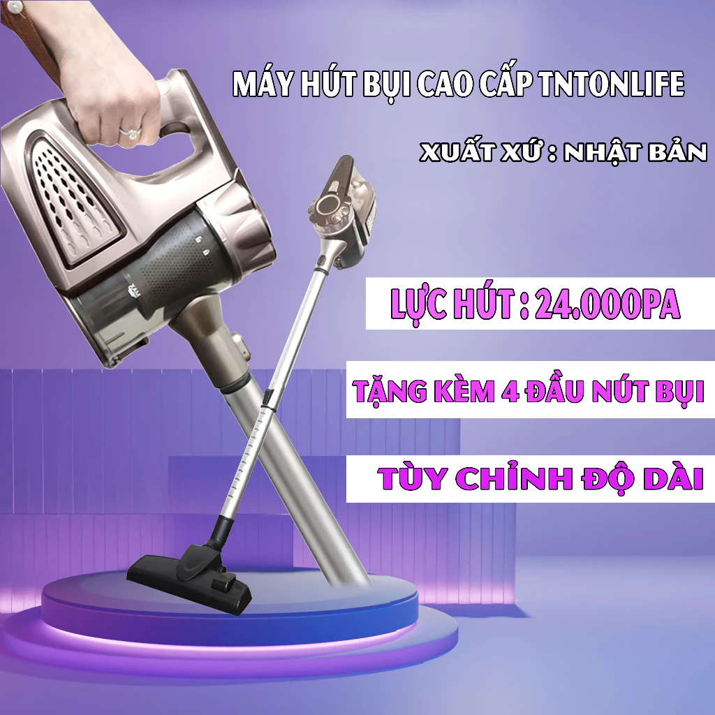 Máy hút bụi cầm tay TNTONLIFE VC808 đa năng gia đình mini hút giường đệm nệm sofa xe hơi lực hút mạnh - BH 12 THÁNG