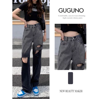 Quần jean bò ống rộng suông lưng cạp cao form rộng chất đẹp Guguno (quần jeans nữ, quần jean nữ, quần rin nữ, quần bò nữ