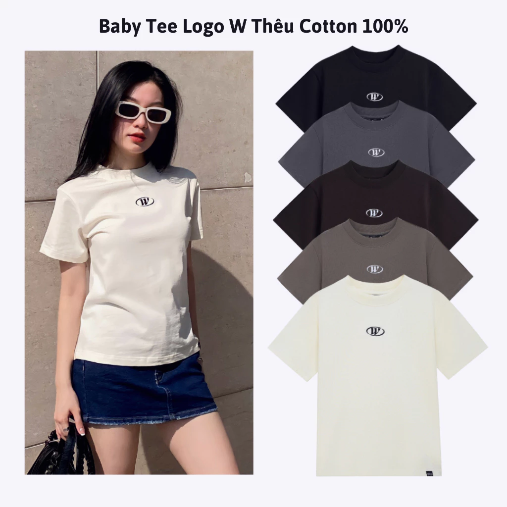 Áo thun baby tee LOGO W cotton 100% thêu chữ W,Áo baby tee Whattowear Seller.localbrand