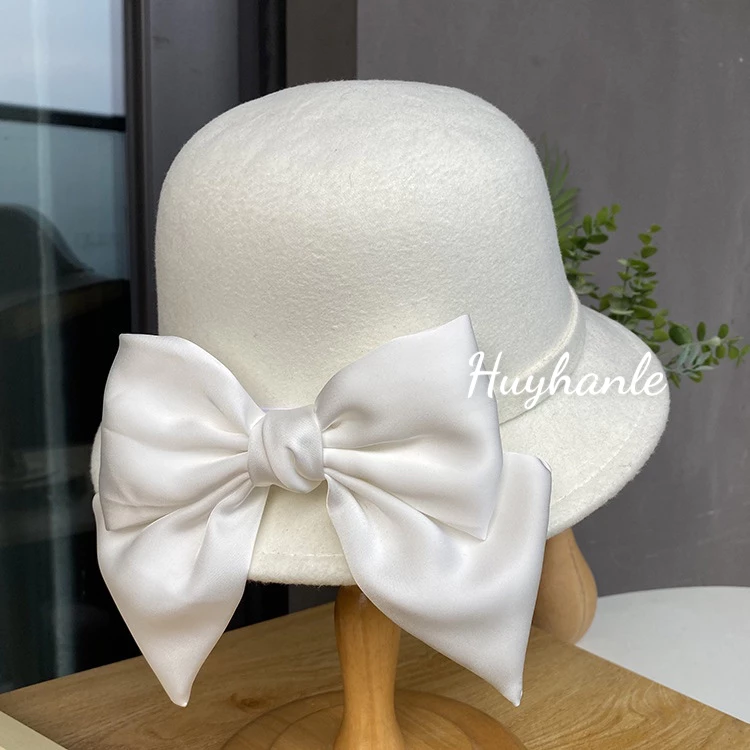 Mũ nón nỉ dạ vành cụp đai nơ  lụa kép thời trang cá tính - sẵn hàng hỏa tốc