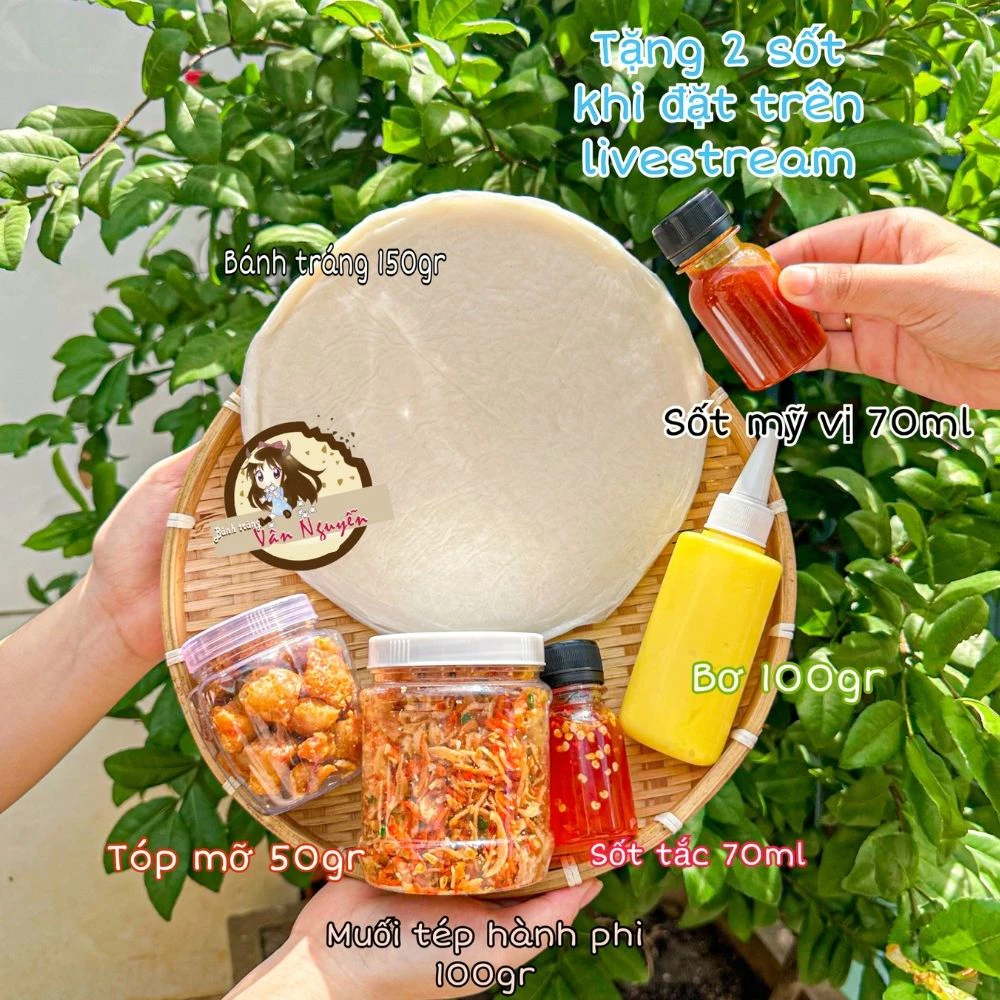 Combo bánh tráng tóp mỡ mini tặng 2 sốt. Bánh tráng vân nguyễn