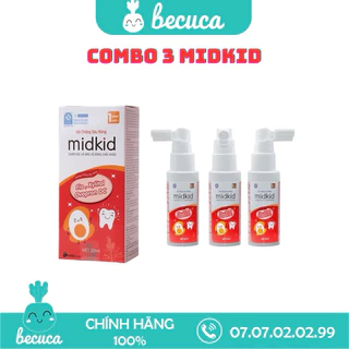 Combo 3 hộp Xịt răng Midkid cho bé từ 1 tuổi giúp phòng chống sâu răng, ngăn ngừa mảng bám, làm trắng răng