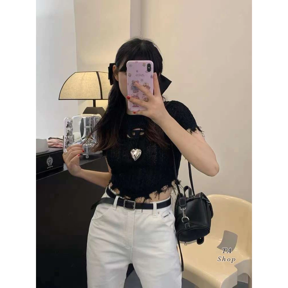 Áo len thừng chữ D croptop tua rua cực hot Hàng QC freesize