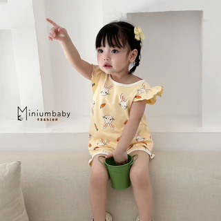 Đồ bộ quần áo bé gái Miniumbaby cánh tiên họa tiết đáng yêu, cotton thoáng mát-SB1556