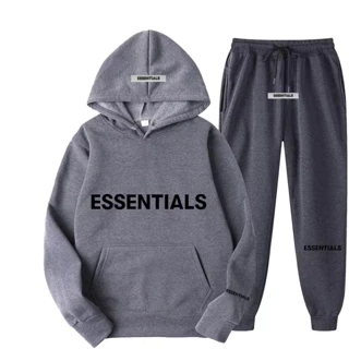 Set Bộ Hoodie Mũ 2 Lớp Dày Dặn Phối Chữ ESSENTAL Sành Điệu, Bộ Quần Áo Nỉ Hoodie Form Rộng Thời Trang Nam Nữ Hot Trend