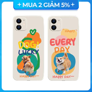 Ốp lưng cạnh vuông Samsung A14/A24/A34/A54/....viền bảo vệ camera hình Dog Lucky