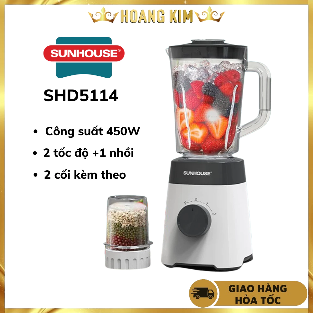 Máy xay sinh tố SUNHOUSE SHD5114 kèm 2 cối xay đa năng, công suất 450W, xay thực phẩm, xay thit, xay khô, xay hạt