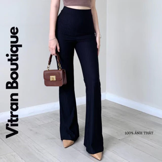 Quần Ống Loe thun Tăm Lớn Cạp lưng Cao Nữ VITRAN BOUTIQUE Màu Đen