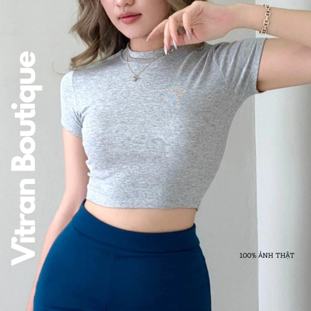 Áo Thun Croptop Cổ Tròn Tay Con Nữ VITRAN BOUTIQUE 14 Màu Thun Borip