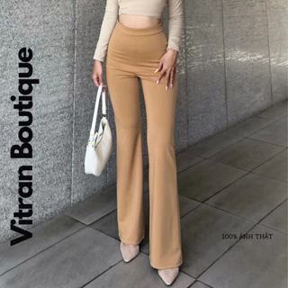 Quần Ống Loe Lưng Cạp Cao Nữ VITRAN BOUTIQUE Thun Umi Màu Xanh Nude