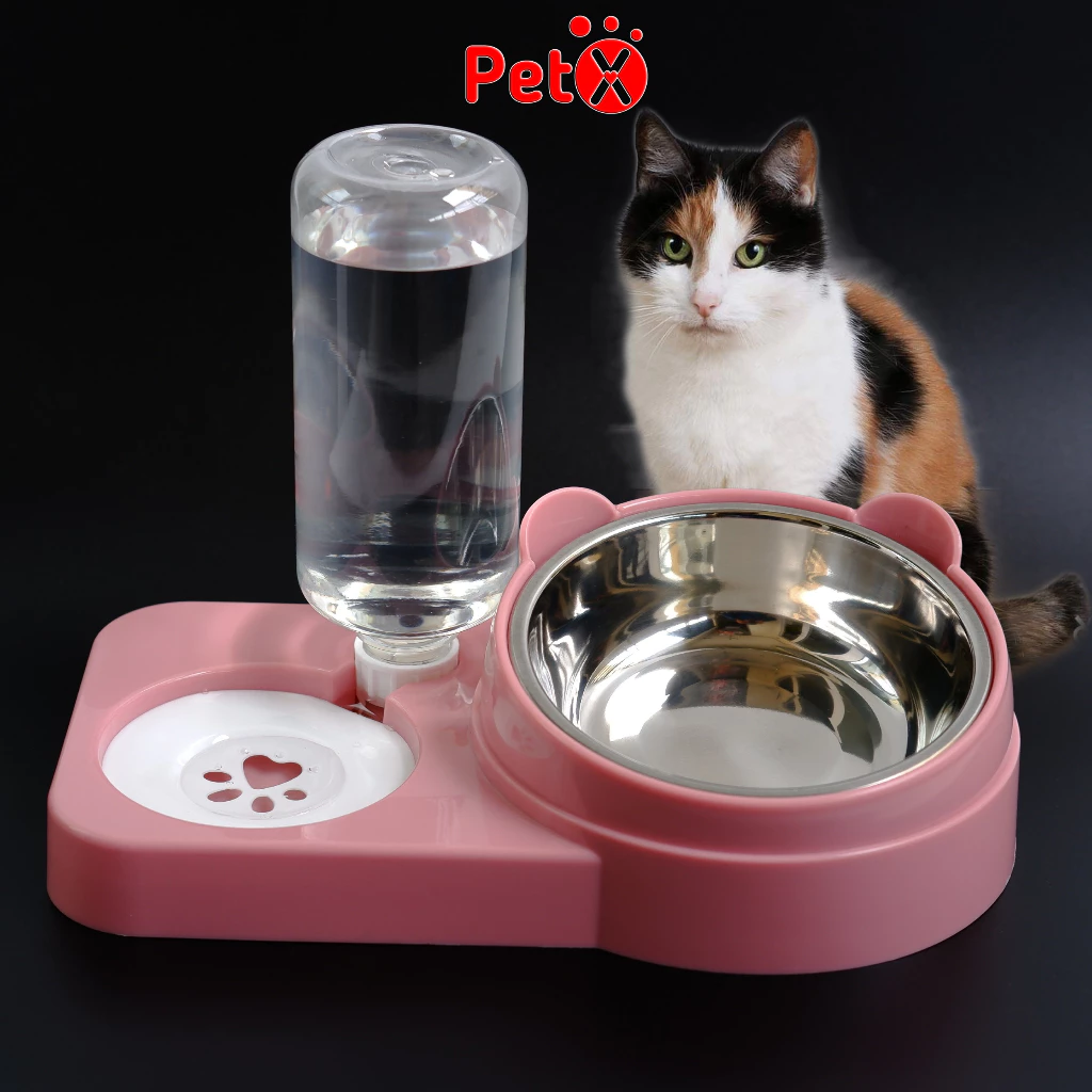 Bát ăn cho mèo PetX bát ăn cho chó thú cưng đôi ruột inox kèm khay bình cấp nước tự động 500ml