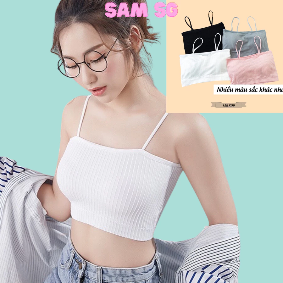 AO LÓT QUÂY, Áo Ngực Bra Ống 2 Dây Cotton Gân Tăm Có Mút Ngực