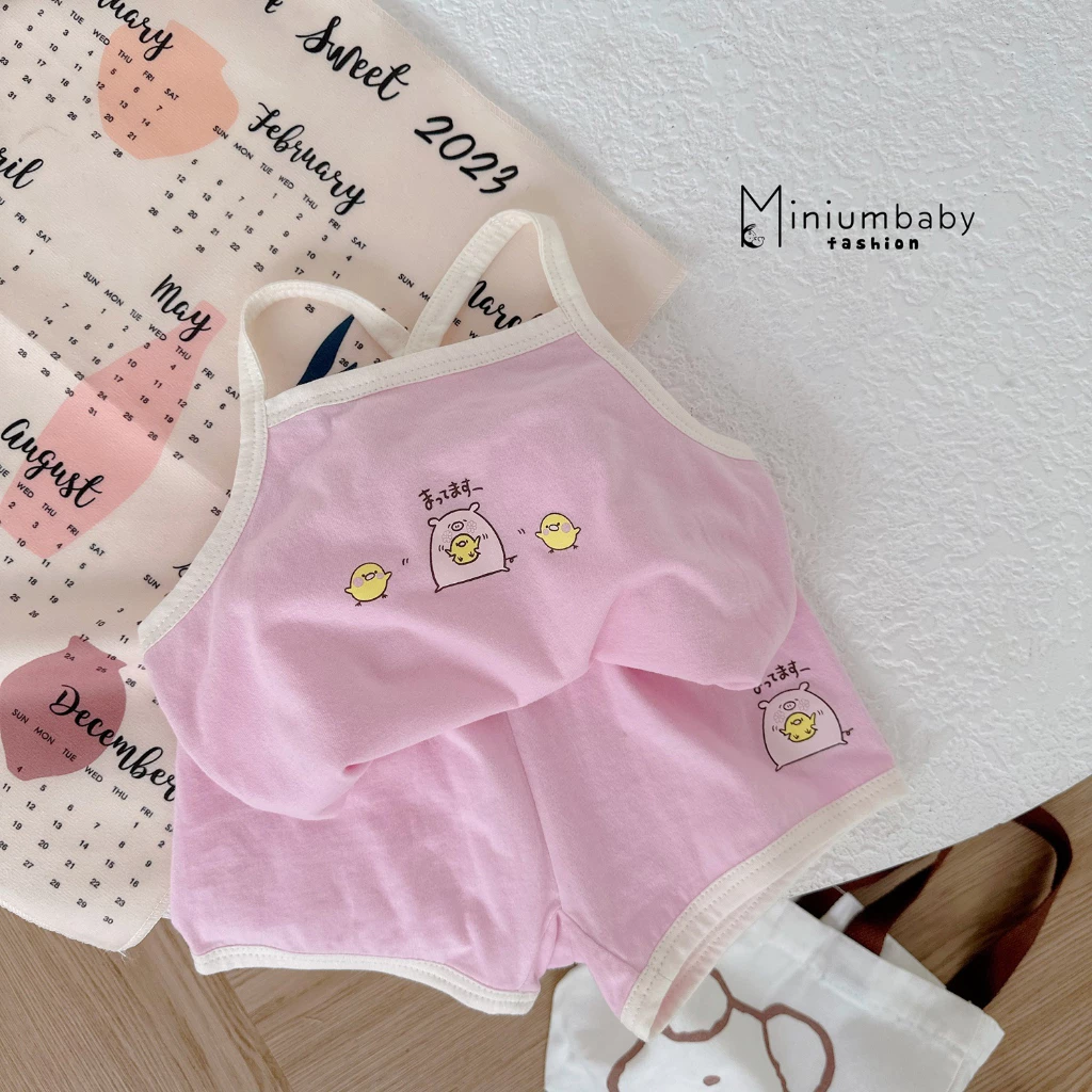 Bộ 100% cotton 2 dây mặc mùa hè cho bé gái miniumbabyfashion, đồ quần áo trẻ em cotton, mát- SB1527