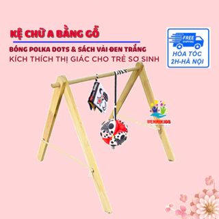 Combo Kệ Treo Đồ Chơi Cho Bé Gỗ Tự Nhiên Kết Hợp Bóng Montessori Và Sách Vải An Toàn Cho Trẻ Sơ Sinh BENRIKIDS