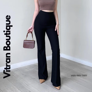 Quần Ống Loe Thun Tăm Dài 105cm Nữ VITRAN BOUTIQUE Mầu Đen