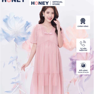 Váy đầm bầu thiết kế kiểu dáng babydoll cổ tim tay xòe - Thời trang đầm bầu cao cấp HONEY