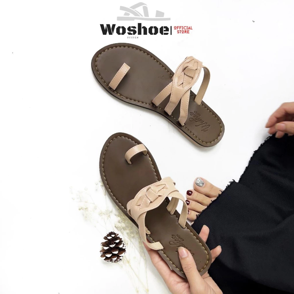 Dép nữ xỏ ngón đế bệt hàn quốc WOSHOE đi biển size 34-42