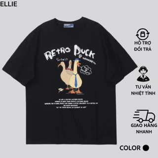 Áo thun RETRO DUCK ELLIE - Đen form rộng tay lỡ unisex oversize chất cotton thấm hút mồ hôi