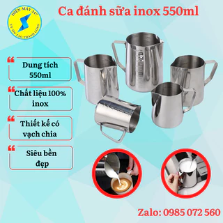 Ca đánh sữa 350 - 550ml - inox - có vạch chia