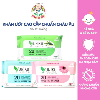 Khăn ướt cao cấp Yuniku mini bỏ túi, không hương/ có hương (20 miếng/ 90 miếng)