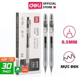 Bút Bi Nước Mực Gel Ngòi 0.5mm Màu Đen Deli Thiết Kế Vỏ Trong Suốt Dành Cho Văn Phòng Sinh Viên Học Sinh A575 Có Ruột