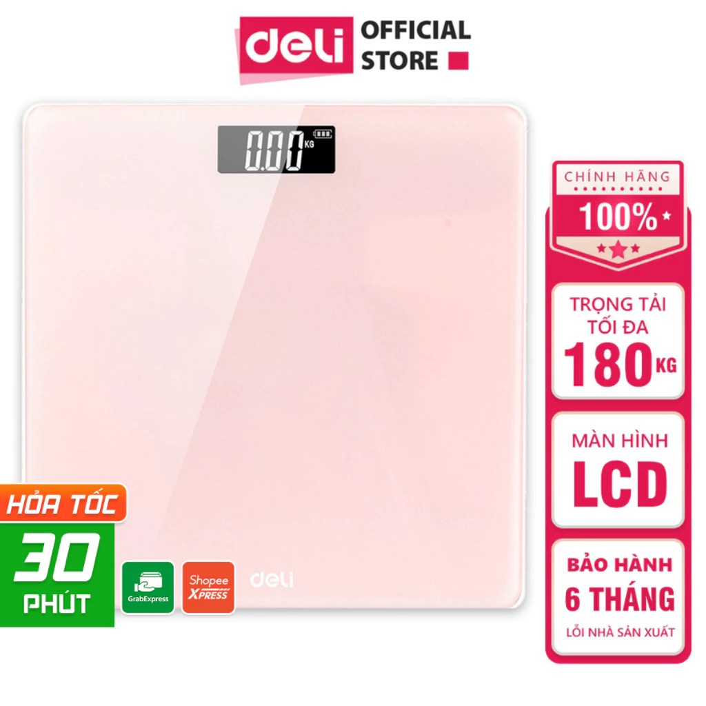 Cân Sức Khỏe Điện Tử Thông Minh Deli-Mặt Kính Cường Lực Số Đo Cân Nặng Chính Xác Lực Chịu Lực Tối Đa 180 Cân
